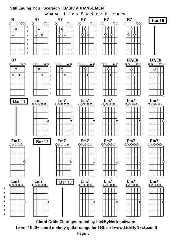 Chord Grids Chart of chord melody fingerstyle guitar song-Still Loving You - Scorpion - BASIC ARRANGEMENT,generated by LickByNeck software.